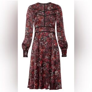 LK Bennett Red and Black Floral Long Sleeve Dress Size 16